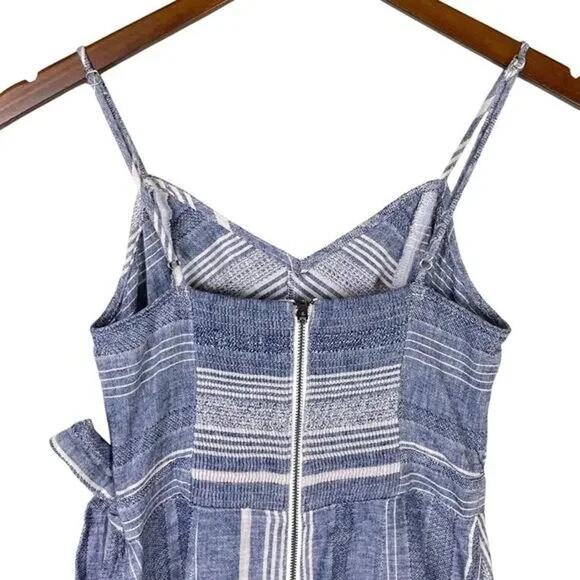 Express NWT Blue White Stripe Linen Blend Cut Out Strappy Wrap Midi Dress - Picture 6 of 11
